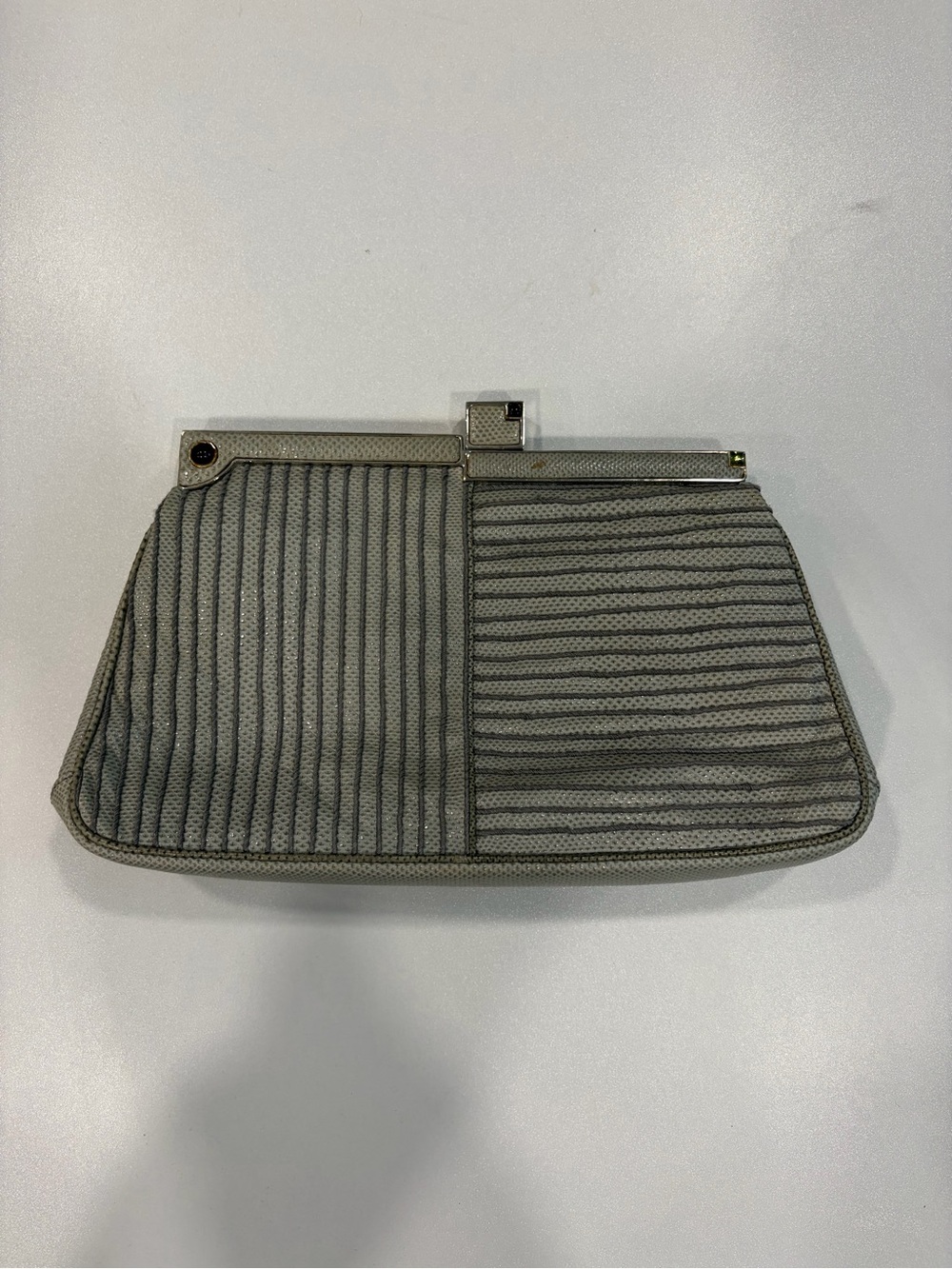 Judith Leiber Gray Textured Stripe Clutch